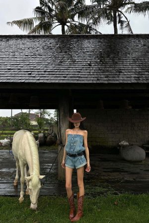 WARDEN EDGE Strapless Denim Utility Romper