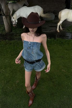 WARDEN EDGE Strapless Denim Utility Romper