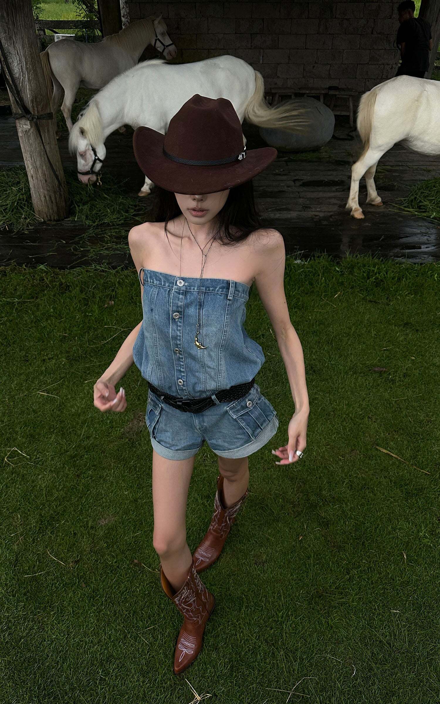 WARDEN EDGE Strapless Denim Utility Romper WARDEN EDGE Strapless Denim Utility Romper