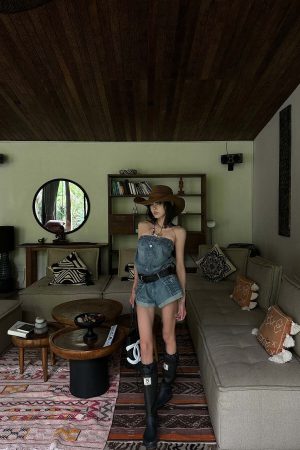 WARDEN EDGE Strapless Denim Utility Romper