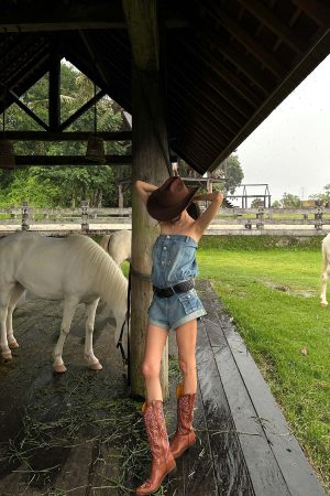 WARDEN EDGE Strapless Denim Utility Romper