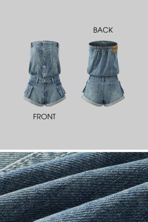 WARDEN EDGE Strapless Denim Utility Romper