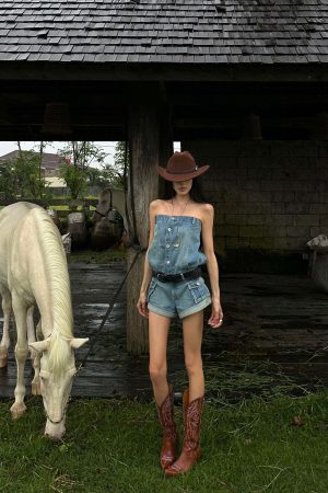 WARDEN EDGE Strapless Denim Utility Romper