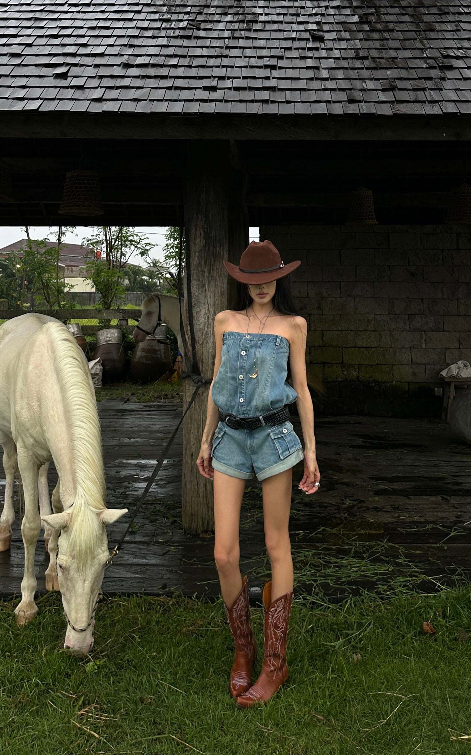 WARDEN EDGE Strapless Denim Utility Romper WARDEN EDGE Strapless Denim Utility Romper