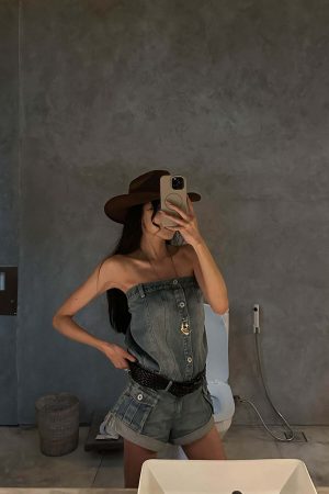 WARDEN EDGE Strapless Denim Utility Romper