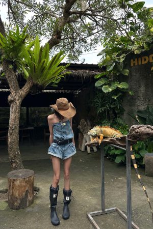 WARDEN EDGE Strapless Denim Utility Romper