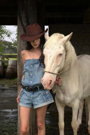 WARDEN EDGE Strapless Denim Utility Romper