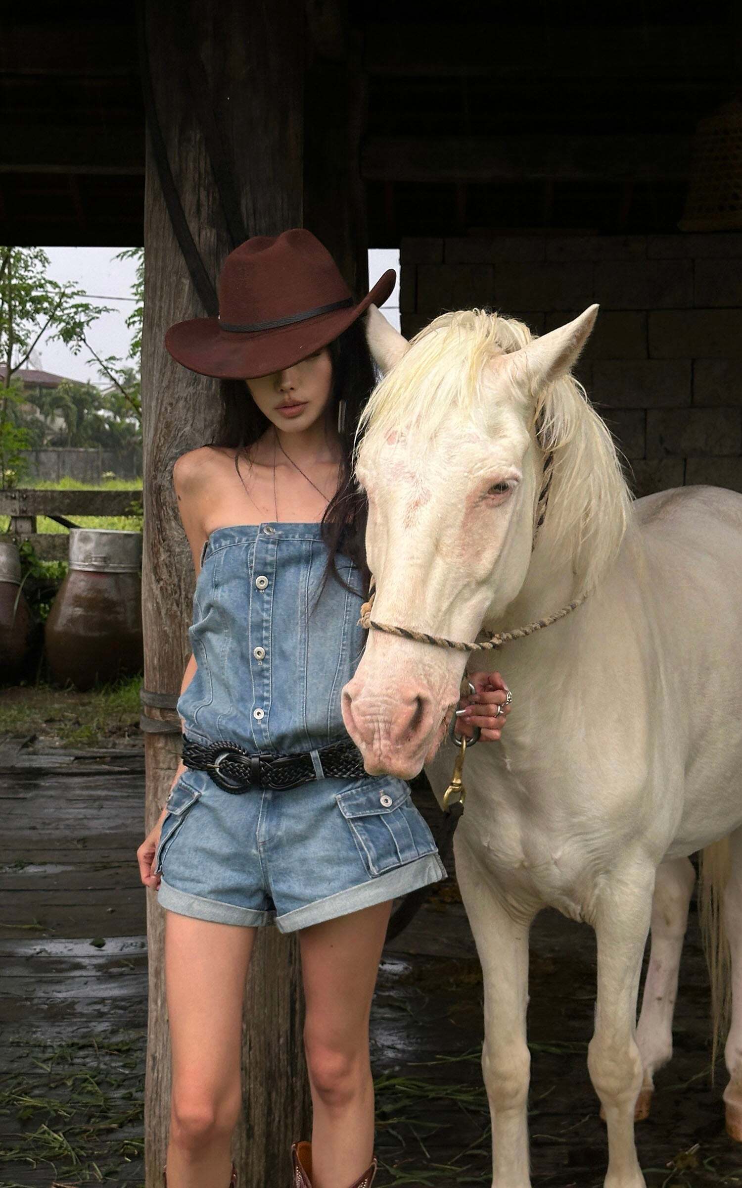 WARDEN EDGE Strapless Denim Utility Romper WARDEN EDGE Strapless Denim Utility Romper