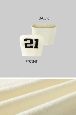 WARDEN EDGE Strapless Knit Tube Top with Bold “21” Motif