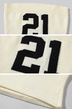 WARDEN EDGE Strapless Knit Tube Top with Bold “21” Motif