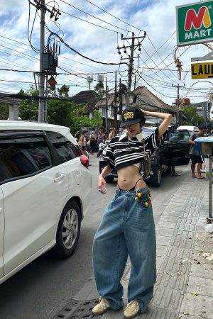 WARDEN EDGE Striped Cropped Polo Shirt with Contrast Collar