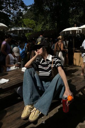 WARDEN EDGE Striped Cropped Polo Shirt with Contrast Collar