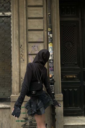 WARDEN EDGE Studded Zip-Up Hoodie with Spiral Embellishments and Extended Sleeves