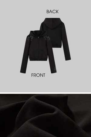 WARDEN EDGE Studded Zip-Up Hoodie with Spiral Embellishments and Extended Sleeves