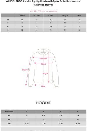 WARDEN EDGE Studded Zip-Up Hoodie with Spiral Embellishments and Extended Sleeves