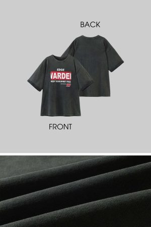 WARDEN EDGE Washed Oversized Tee with Red Letter Print