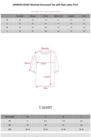 WARDEN EDGE Washed Oversized Tee with Red Letter Print