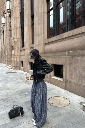 WARDEN EDGE Wide-Leg Check Pants Relaxed Fit Streetwear Trousers