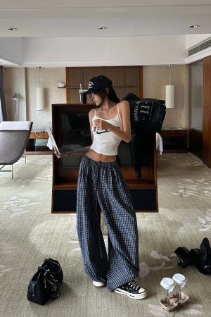WARDEN EDGE Wide-Leg Check Pants Relaxed Fit Streetwear Trousers