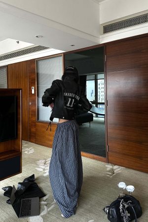 WARDEN EDGE Wide-Leg Check Pants Relaxed Fit Streetwear Trousers