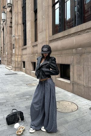 WARDEN EDGE Wide-Leg Check Pants Relaxed Fit Streetwear Trousers