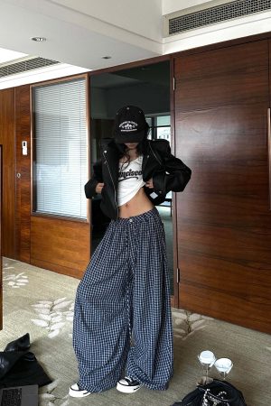 WARDEN EDGE Wide-Leg Check Pants Relaxed Fit Streetwear Trousers