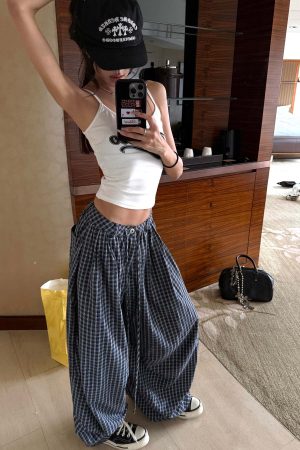 WARDEN EDGE Wide-Leg Check Pants Relaxed Fit Streetwear Trousers