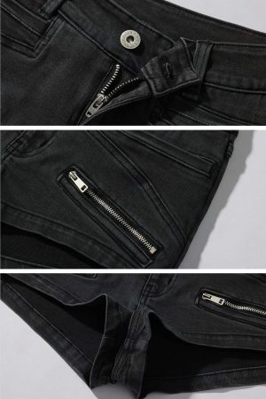 WARDEN EDGE Zipper Detail Low-Rise Denim Shorts
