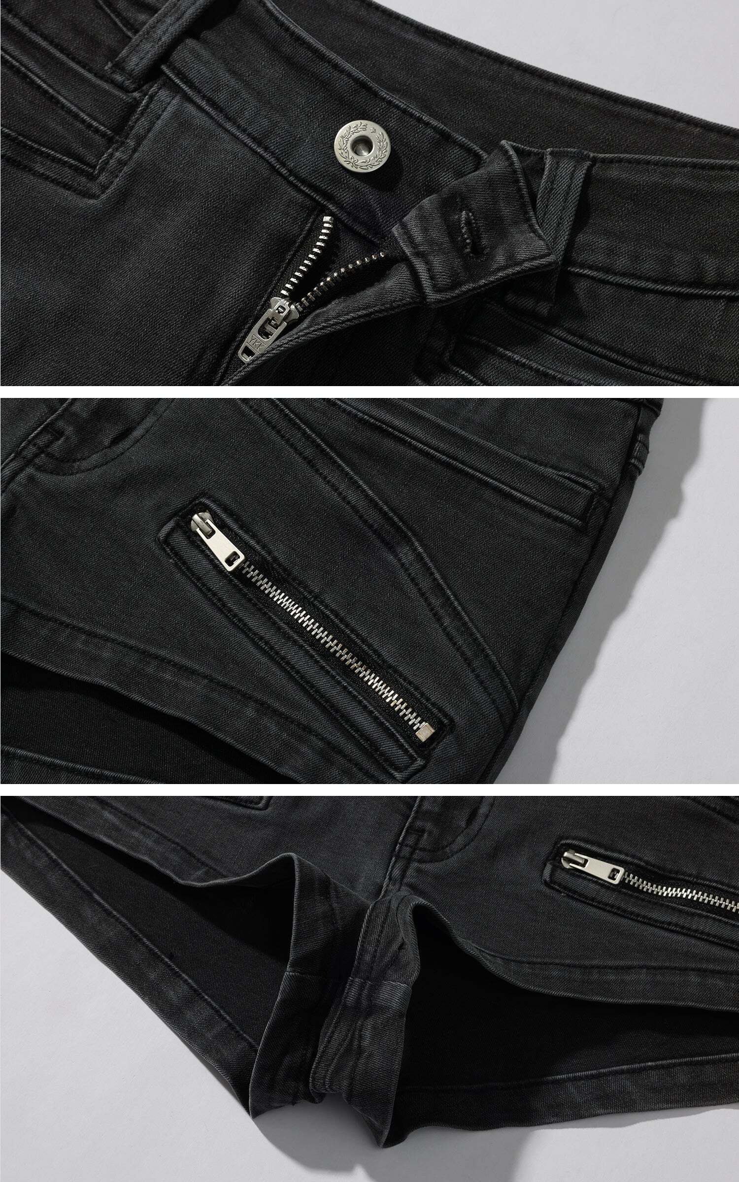 WARDEN EDGE Zipper Detail Low-Rise Denim Shorts WARDEN EDGE Zipper Detail Low-Rise Denim Shorts