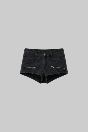 WARDEN EDGE Zipper Detail Low-Rise Denim Shorts