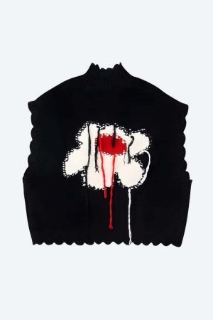 Weirdcore Flower Embroidered Knitted Sweater Vest