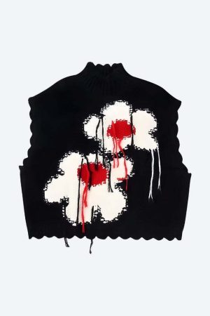 Weirdcore Flower Embroidered Knitted Sweater Vest