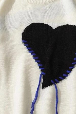 Weirdcore Heart Embroidered Sweater