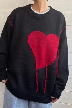Weirdcore Heart Embroidered Sweater