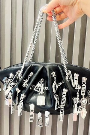 Weirdcore Zipper Charm Shoulder Bag