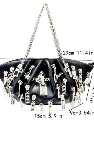 Weirdcore Zipper Charm Shoulder Bag