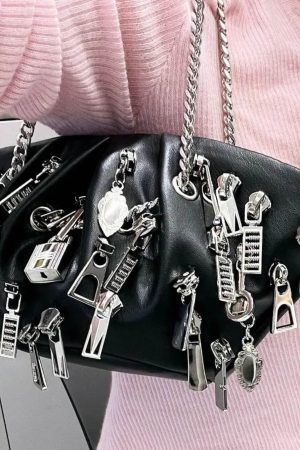 Weirdcore Zipper Charm Shoulder Bag