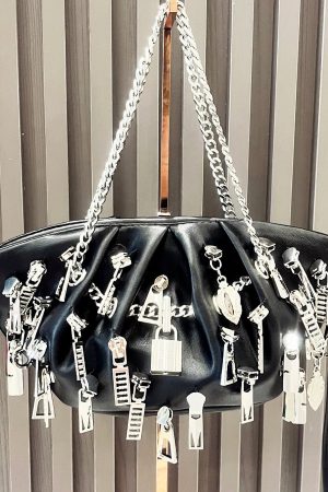 Weirdcore Zipper Charm Shoulder Bag