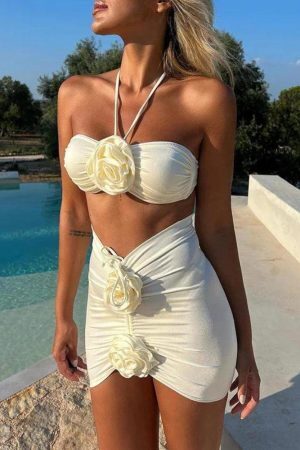 White Rose Three Piece Bikini Set