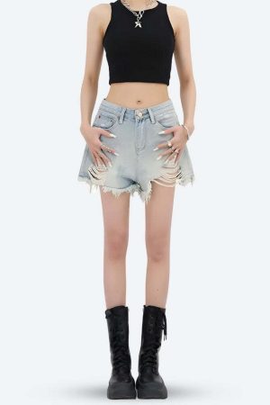 Wide Leg Ripped Denim Shorts