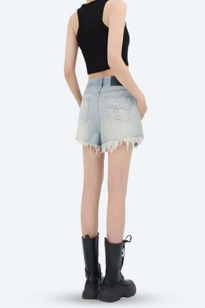 Wide Leg Ripped Denim Shorts