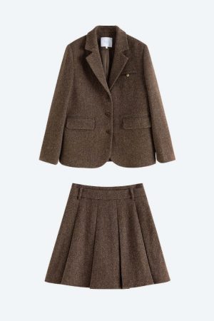 Wool Blazer Jacket & Mini Skirt Two Piece Set