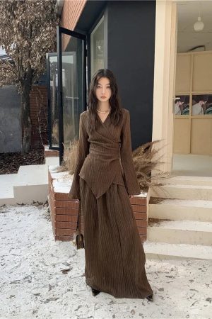 Wrap Around Blouse & Maxi Skirt Two Piece Set