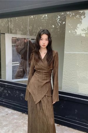 Wrap Around Blouse & Maxi Skirt Two Piece Set