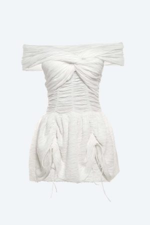 Wrinkled Off Shoulder Mini Dress