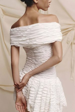 Wrinkled Off Shoulder Mini Dress