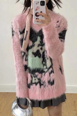 Y2K Aesthetic Fuzzy Sweater