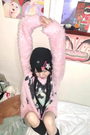 Y2K Aesthetic Fuzzy Sweater