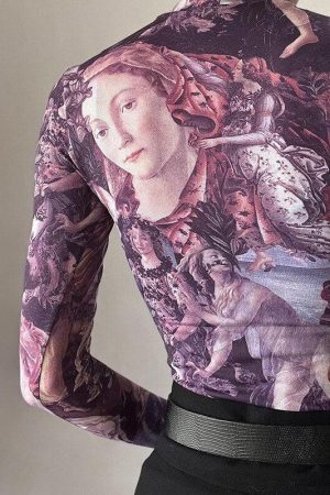 Y2K Angel Graphic Mesh Top