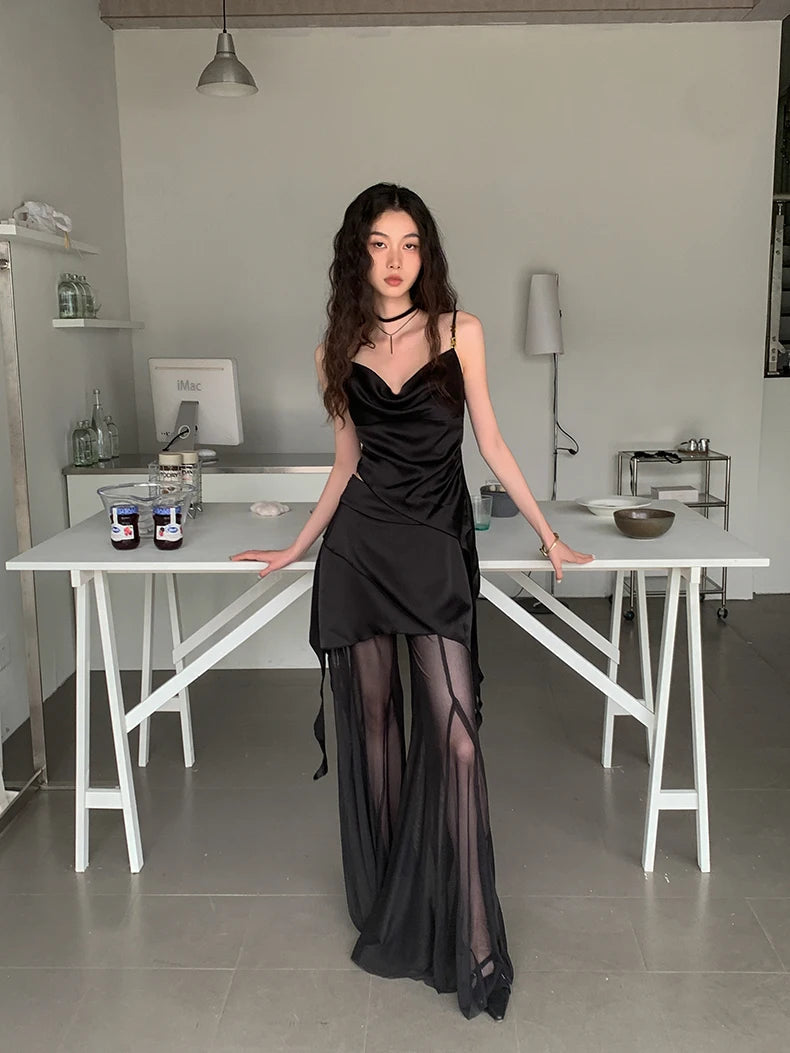 Y2K Asymmetric Top & Skirt Pants Two Piece Set Y2K Asymmetric Top & Skirt Pants Two Piece Set